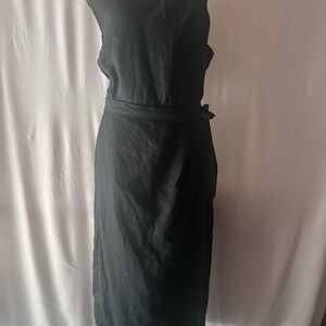 Anthropologie Black Midi Dress 100% Linen Lining 100%‎ Modal